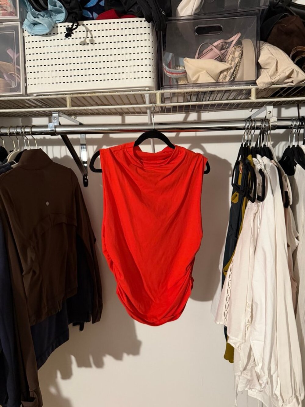 Maeve by Anthropologie Orange Ruched Sleeveless Top Size L